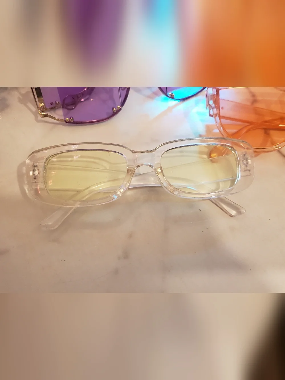 Bundle Of 4- Stylish Oversized Sunglasses - Purple, Orange, Clear, Yellow Lenses - Picture 6 of 6